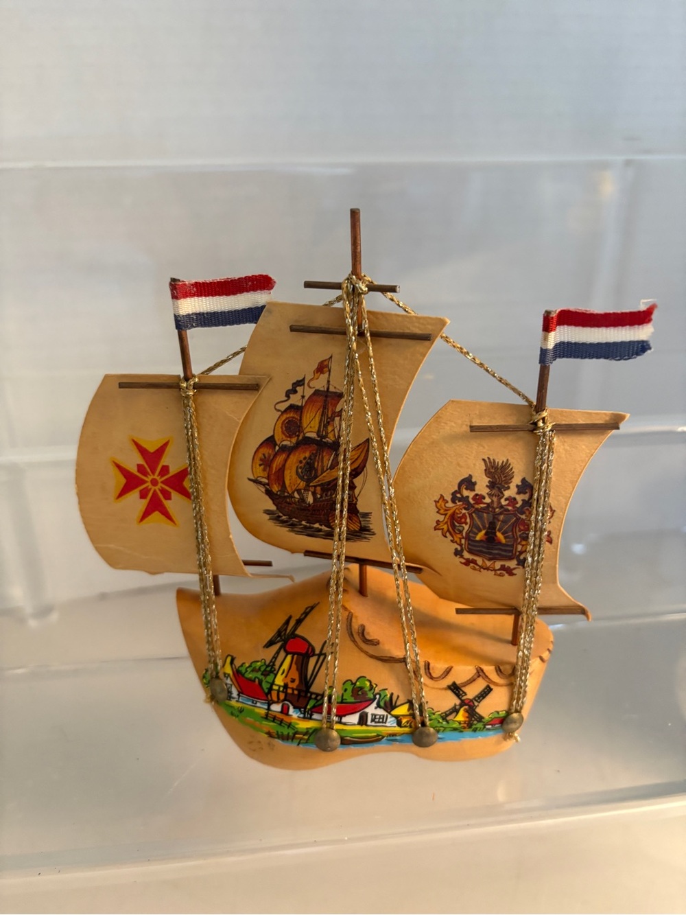 Decorative Wooden Dutch Ship with Flags miniature